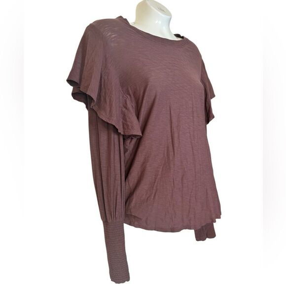 Nation LTD Pima Cotton Ruffle Smocked Sleeve Top - Picture 1 of 8